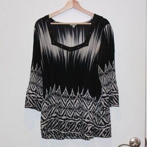 NICOLA Multicolor Square Neck 3/4 sleeve Tunic Blouse Women's Size XL